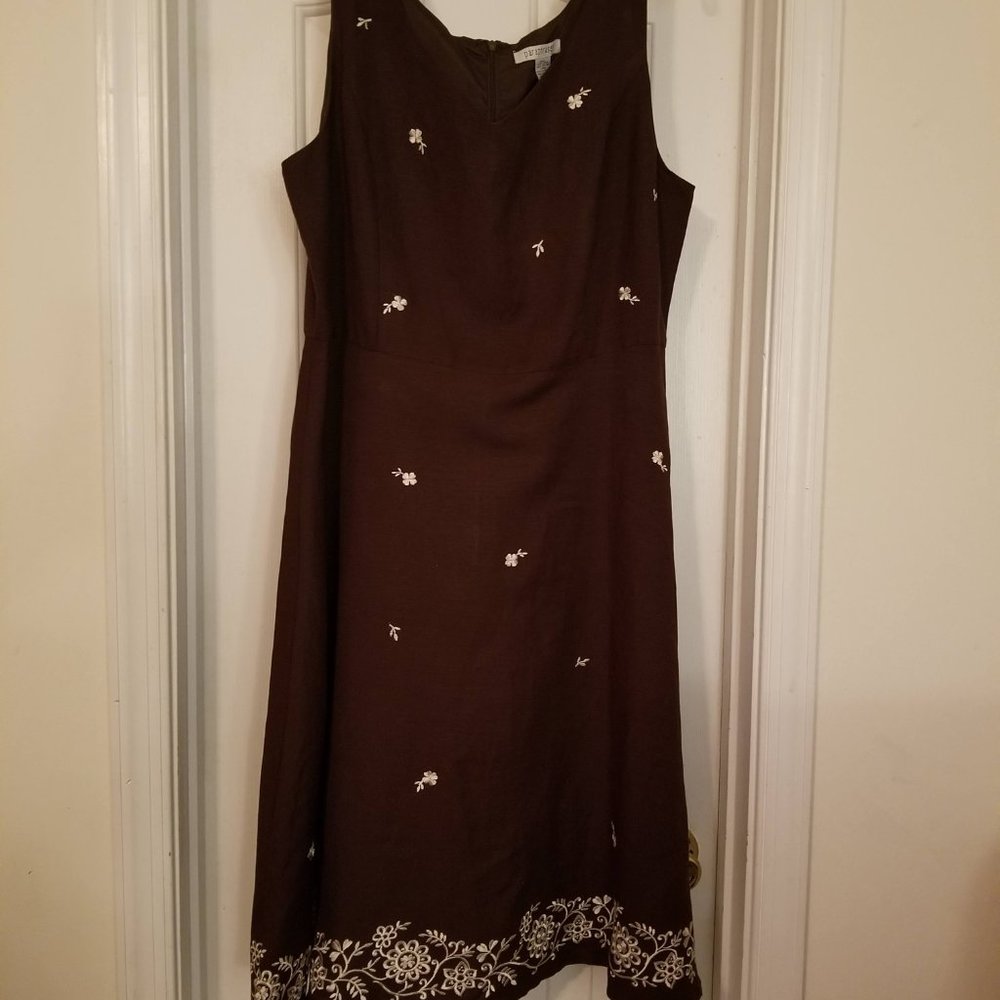 Paraphase Womens Linen Blend Casual Embroidered A-Line Dress Size US 16